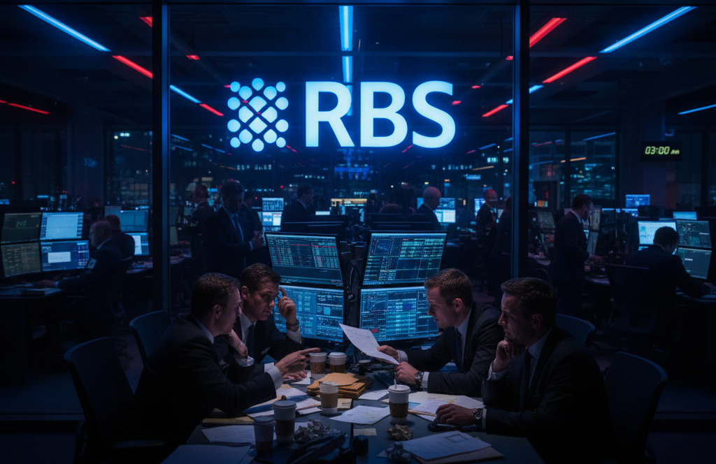 dark and secretive aspects of LIBOR manipulation at RBS, aiming to convey the sense of illicit activity, cultural failures, and the impact of the fine